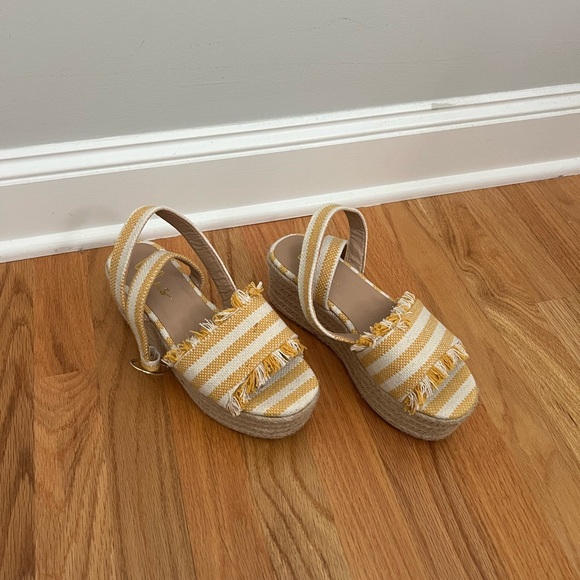 Lulus Espadrille Platform Sandals Daphnie Yellow and Beige Striped Espadrilles - Picture 2 of 3
